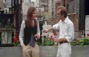 Annie Hall rooftop balcony Woody Allen Diane Keaton Alvy Singer asks "What are you doing Saturday night?" drinks New York skyline 1977 film scene