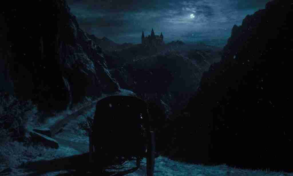 A lonely carriage approaches the ominous, gothic Count Orlok's Castle in a snowy, dark landscape.