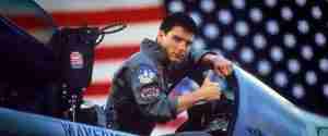 Top Gun 1986 promotional image Maverick in F-14 Tomcat cockpit American flag