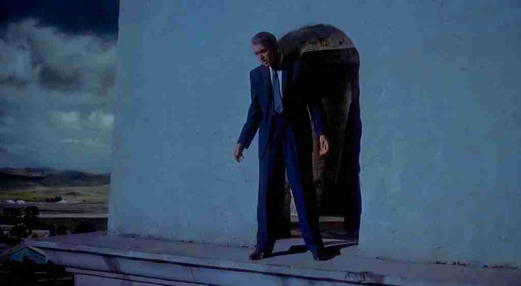 Vertigo Beat Sheet: Scottie standing alone on the Mission roof, representing the tragic isolation of the Final Image and thematic coda.