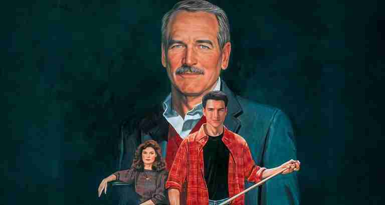 The Color of Money analysis featured image with Paul Newman as Fast Eddie Felson, Tom Cruise as Vincent, and Mary Elizabeth Mastrantonio as Carmen