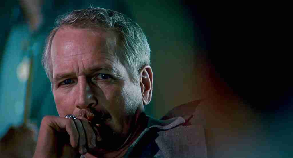 The Color of Money analysis image: Paul Newman as Eddie Felson intently watching and studying Tom Cruise as Vincent Lauria in pool hall