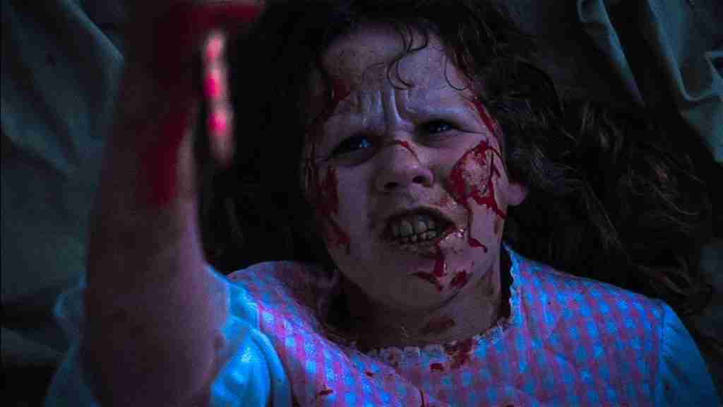 The Exorcist Structural Analysis: Possessed Regan violently harms herself with a crucifix during the Midpoint sequence.