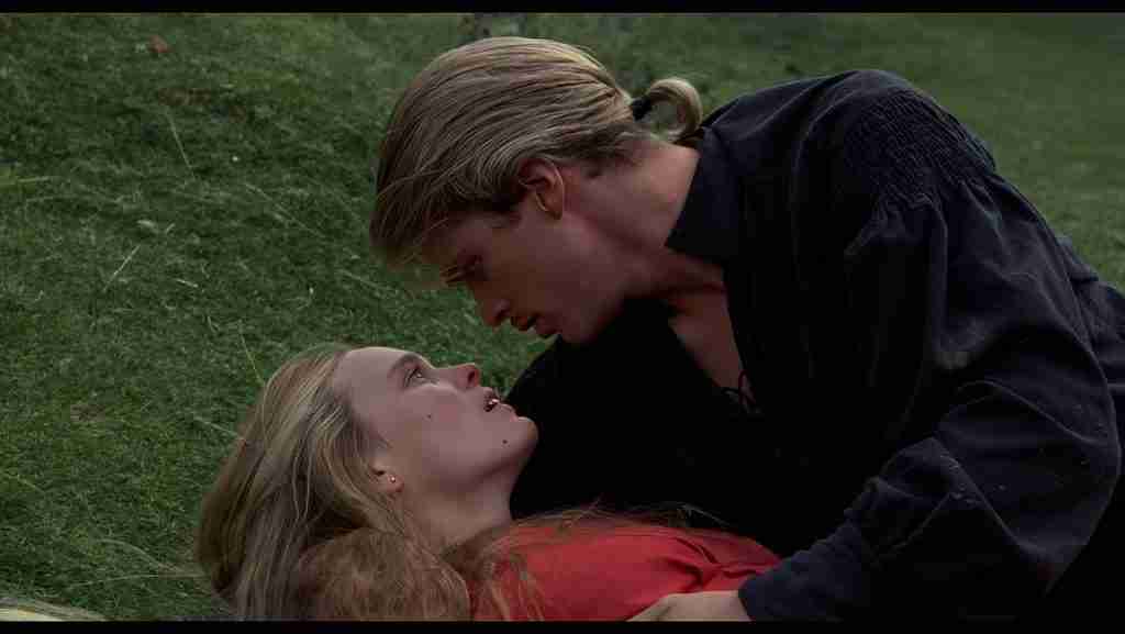 Westley and Buttercup passionate reunion kiss in ravine after "As you wish" reveal in The Princess Bride