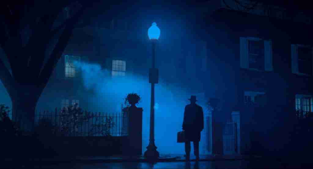 The Exorcist beat sheet All Is Lost beat: Father Merrin silhouette arriving in thick fog under streetlamp at possessed house