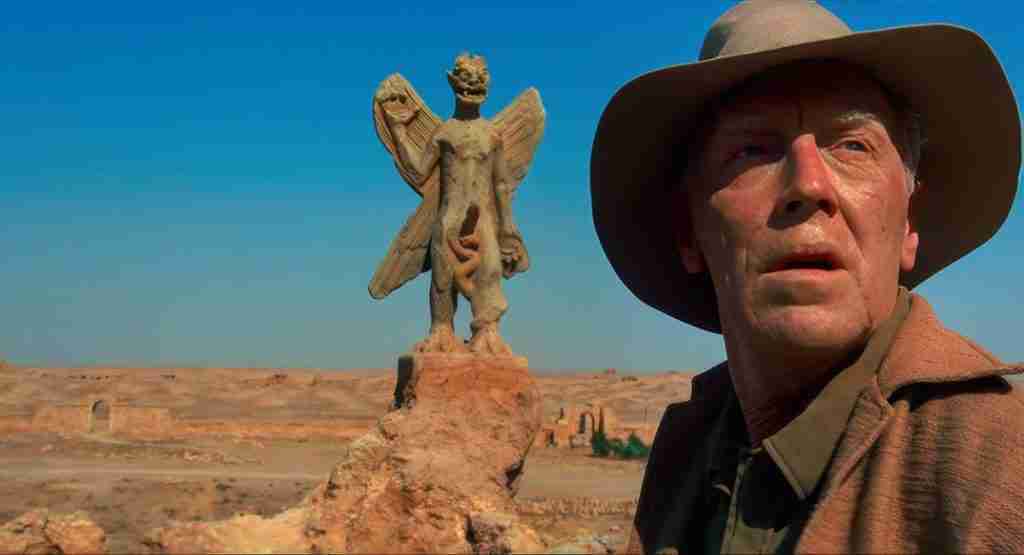 The Exorcist beat sheet opening image: Father Merrin staring at massive Pazuzu demon statue in Iraq desert prologue