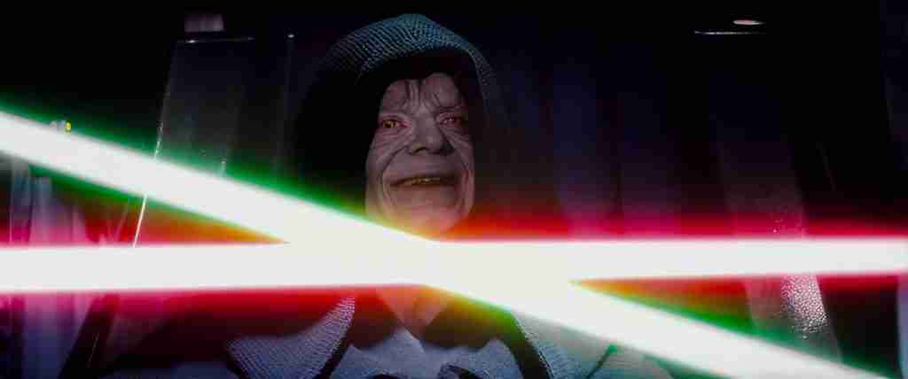 Emperor Palpatine tempting Luke Skywalker to kill him in throne room Return of the Jedi