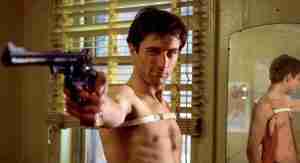 Robert De Niro as Travis Bickle in Taxi Driver by Paul Schrader for AI filmmaking prediction.