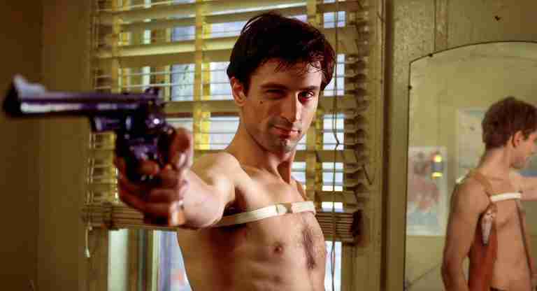 Robert De Niro as Travis Bickle in Taxi Driver by Paul Schrader for AI filmmaking prediction.