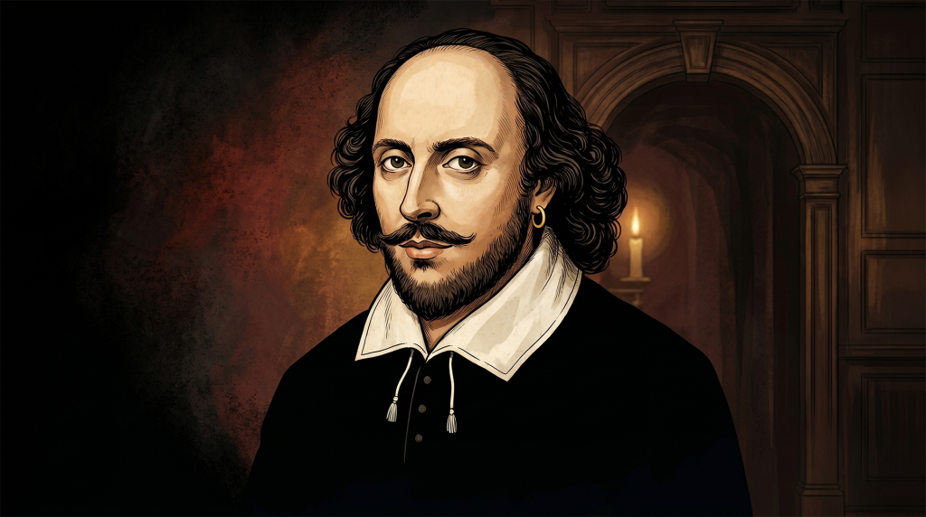 Illustrated portrait of William Shakespeare — the four-hundred-year cultural lineage behind why Gwen Stacy died in Amazing Spider-Man #121.