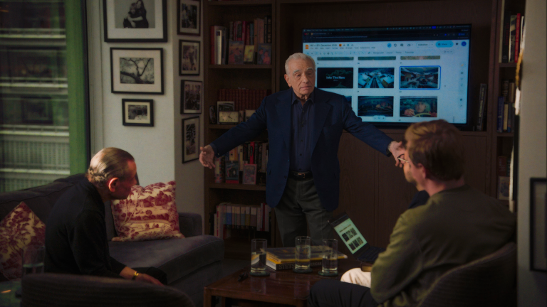 Martin Scorsese demonstrating AI in filmmaking during a FLUX storyboarding session at Black Forest Labs