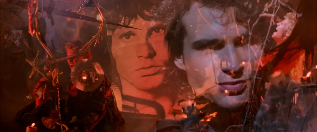 Michael's face superimposed over a Jim Morrison poster in the vampire cave, The Lost Boys